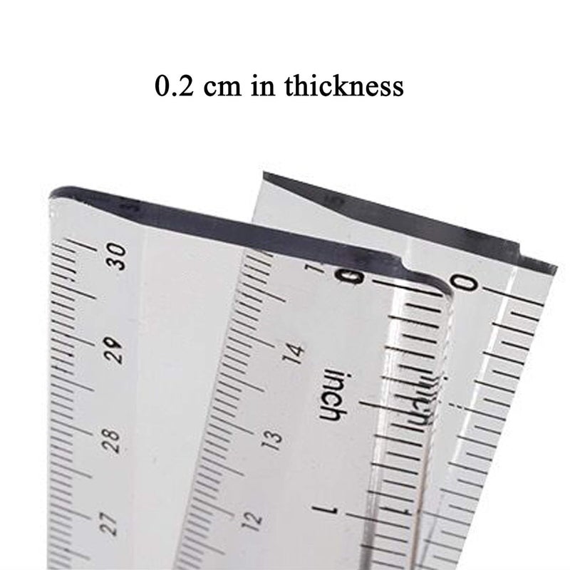 monochef 2 Pack Plastic Ruler Straight Ruler Clear See Through Measuring Acrylic Tool for Student School Office with Centimeters and Inches(6 Inch+12 Inch) - Image 2